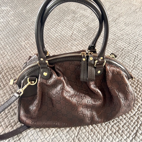 Gucci Dark Brown Embossed Shoulder Bag - Picture 1 of 11